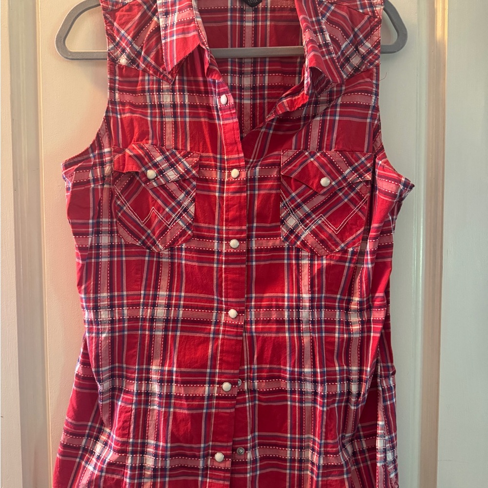 Wrangler retro red Plaid Sleeveless Shirt